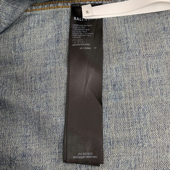 Balenciaga S Blue Logo Printed Washed Denim Jacket Unifit Cotton Single-Breasted - Picture 4 of 7